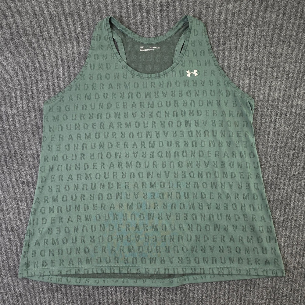 Under Armour Racerback Tank Top Women's 2X Green All Over Pint Loose Fit 1371455